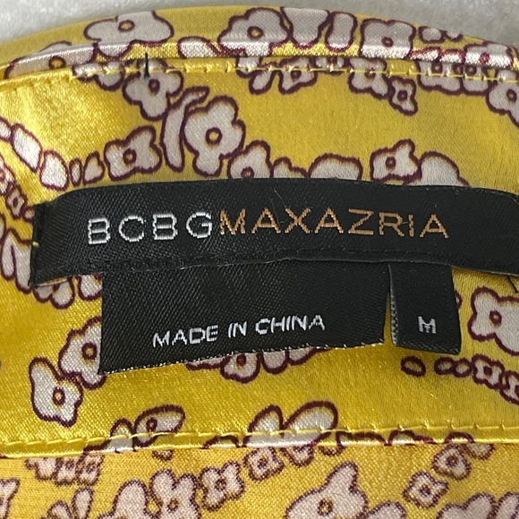 BCBGMaxAzria NWT Yellow Flower Print Tie Ribbon Blouse, Button Detail - Size M - Picture 6 of 9